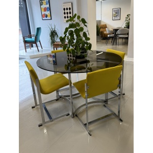 Merrow Associates Glass Dining Set with 4 x Yellow Warwick Velvet Chairs