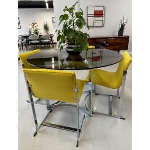 Merrow Associates Glass Dining Set with 4 x Yellow Warwick Velvet Chairs