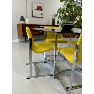 Merrow Associates Glass Dining Set with 4 x Yellow Warwick Velvet Chairs