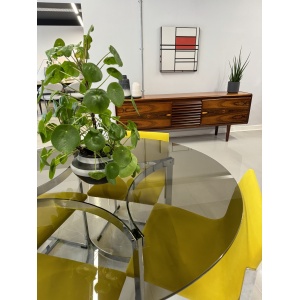 Merrow Associates Glass Dining Set with 4 x Yellow Warwick Velvet Chairs