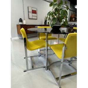 Merrow Associates Glass Dining Set with 4 x Yellow Warwick Velvet Chairs