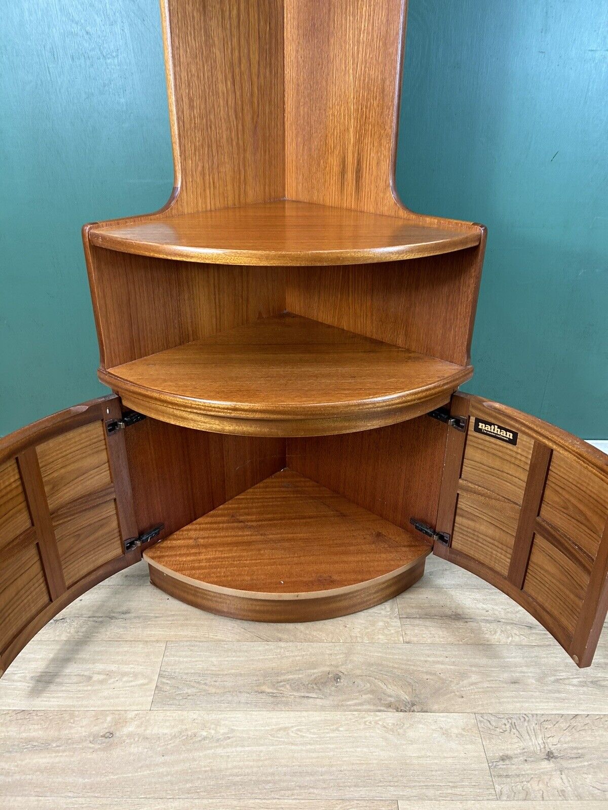 Retro Vintage Mid Century Teak Corner Cabinet By Nathan Furniture-Courier