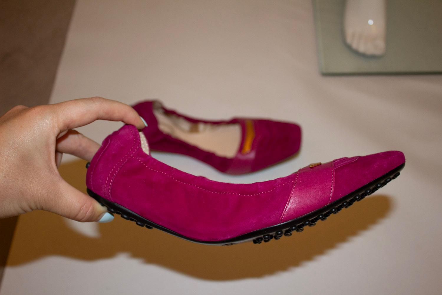 Tods Magenta Suede Folding Shoes