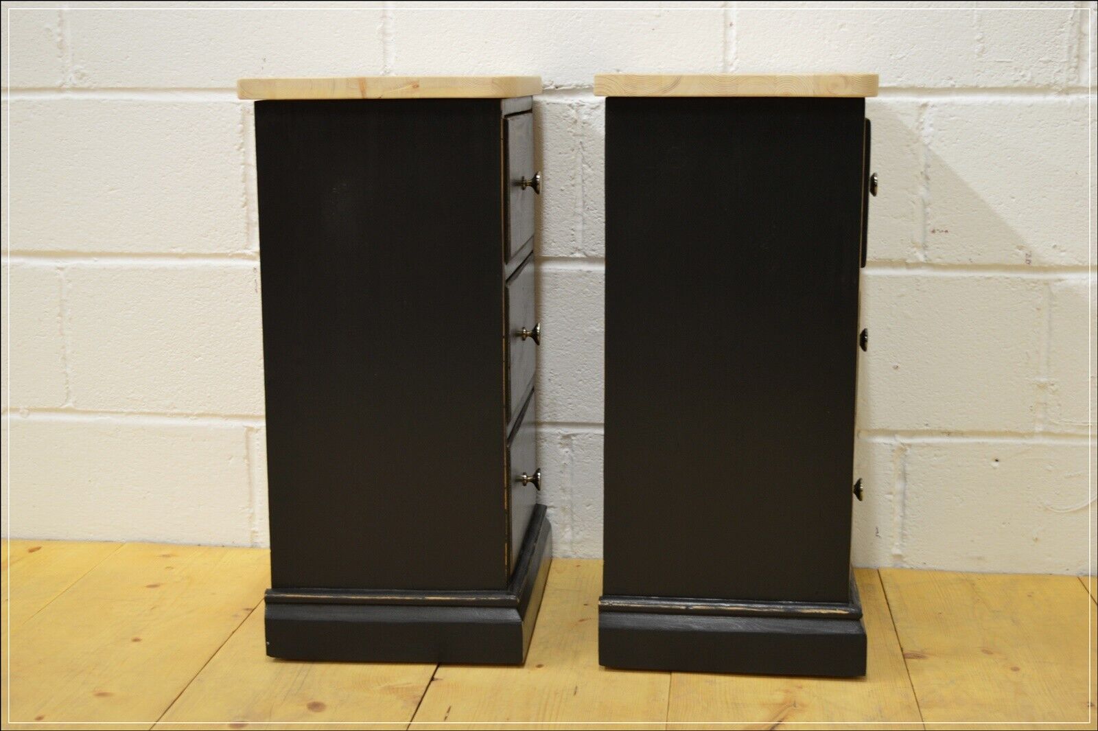 Vintage bedside cabinet cabinets x 2 pair solid pine pitch black