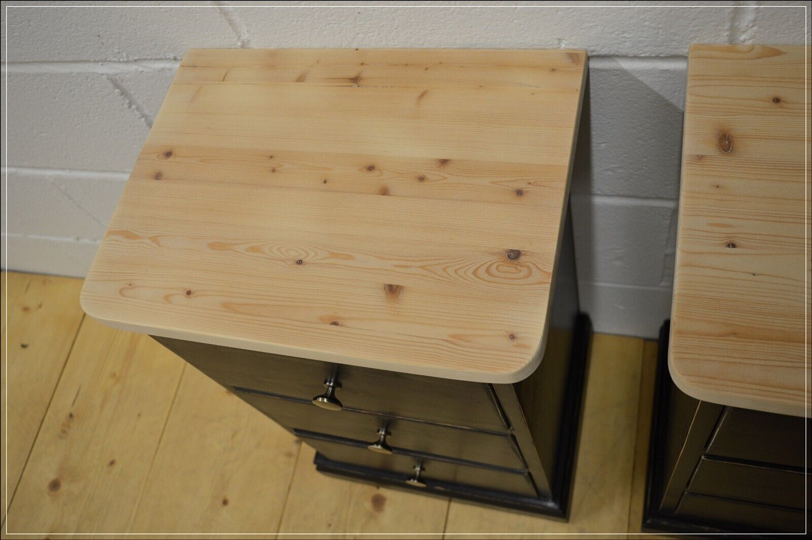 Vintage bedside cabinet cabinets x 2 pair solid pine pitch black