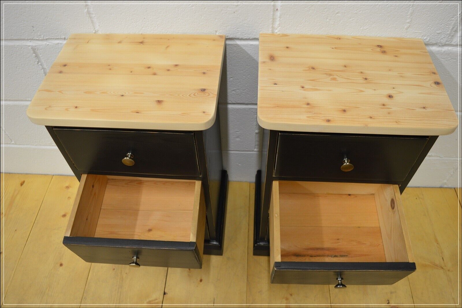 Vintage bedside cabinet cabinets x 2 pair solid pine pitch black