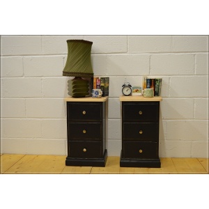 vintage bedside cabinet cabinets x 2 pair solid pine pitch black UK DELIVERY