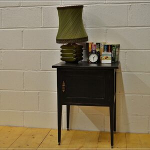 vintage bedside cabinet cupboard side table on castors solid wood black DELIVERY
