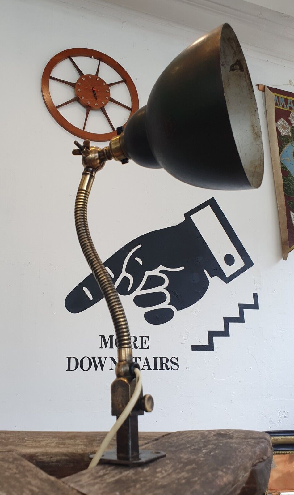 1920s Industrial Factory Machinists Lamp in Brass & Steel. Antique/Vintage/Light