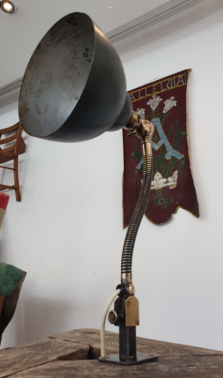 1920s Industrial Factory Machinists Lamp in Brass & Steel. Antique/Vintage/Light