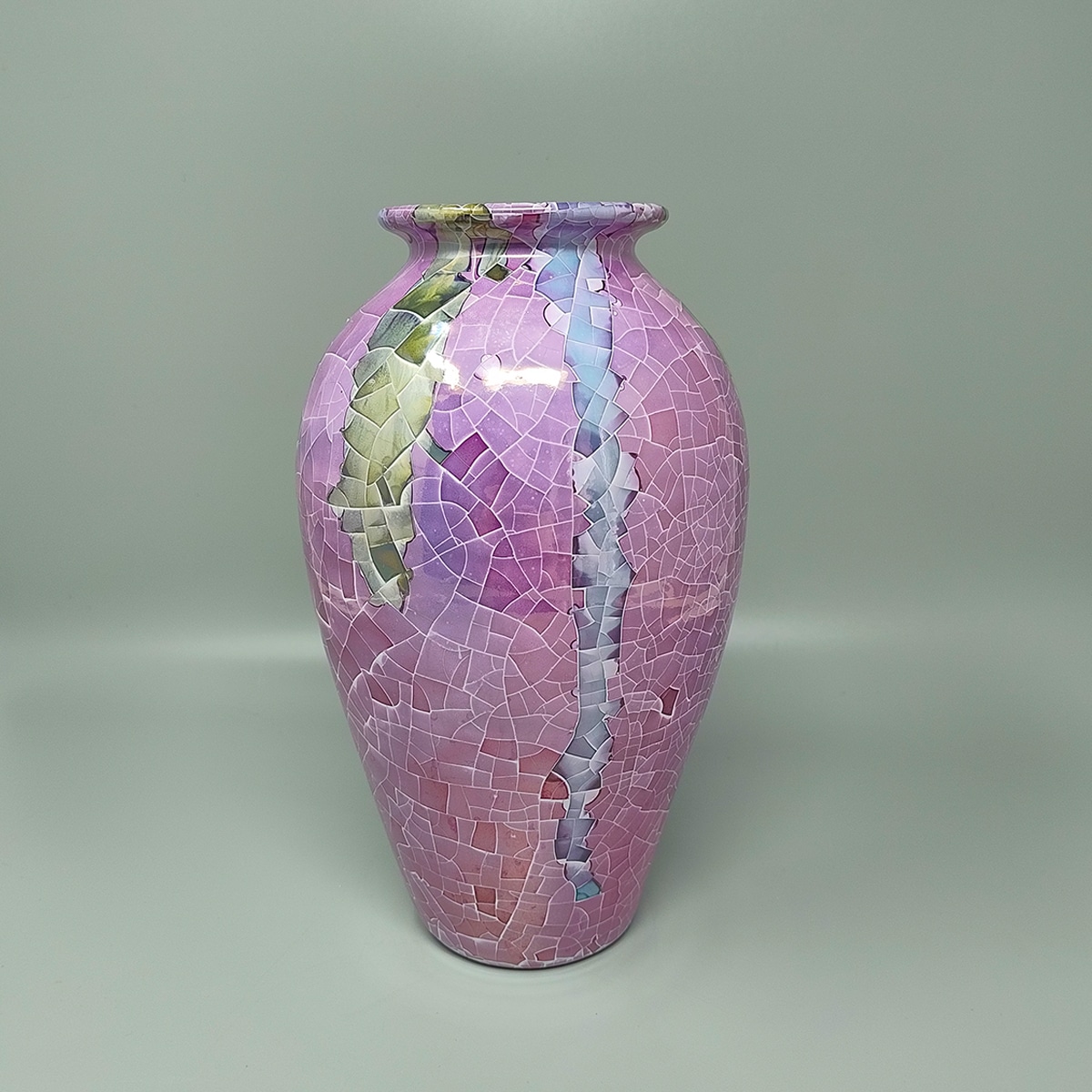 1960s Astonishing Giuseppe Locci Polycrome Craquelé Vase in Sardinian Ceramic. Made in Italy