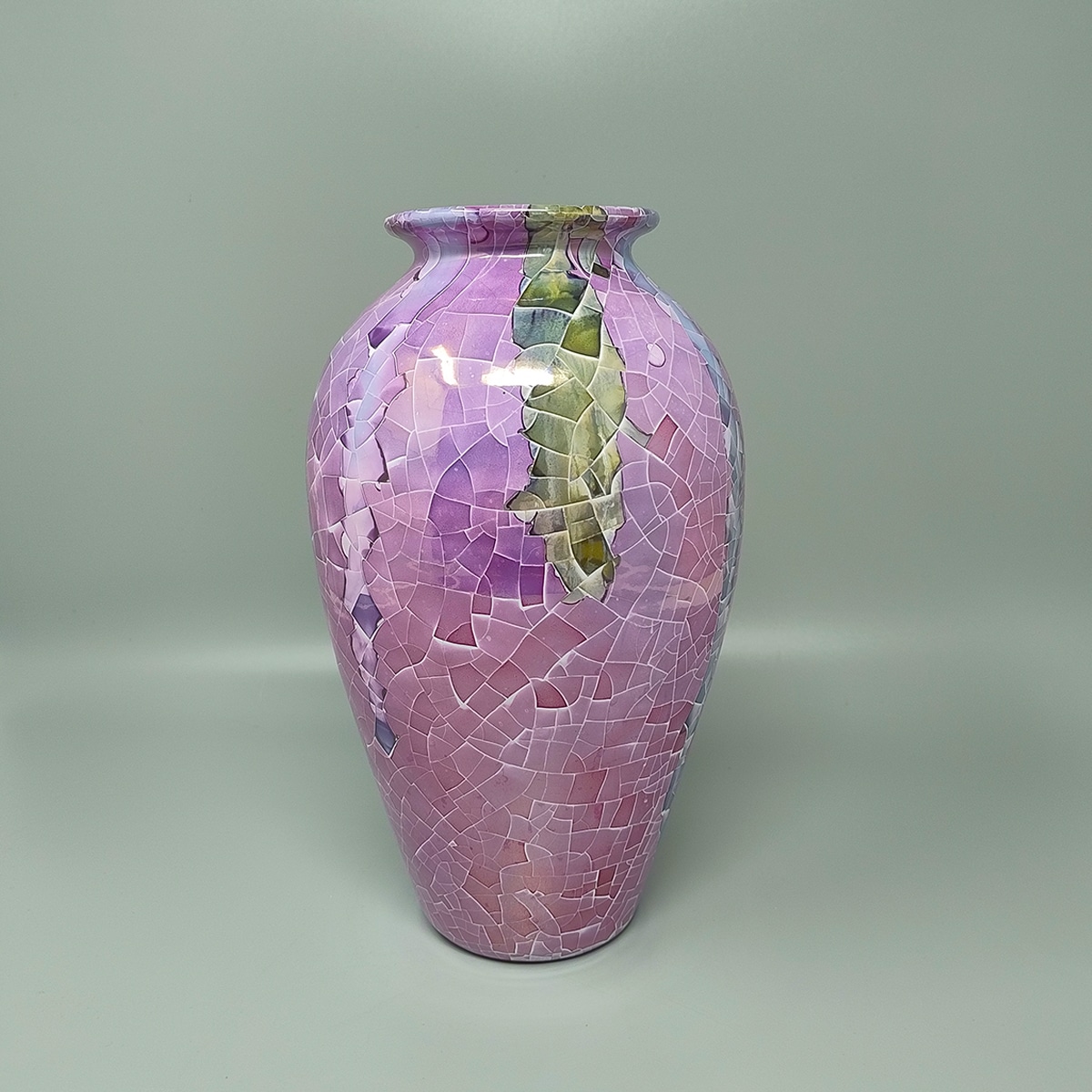 1960s Astonishing Giuseppe Locci Polycrome Craquelé Vase in Sardinian Ceramic. Made in Italy