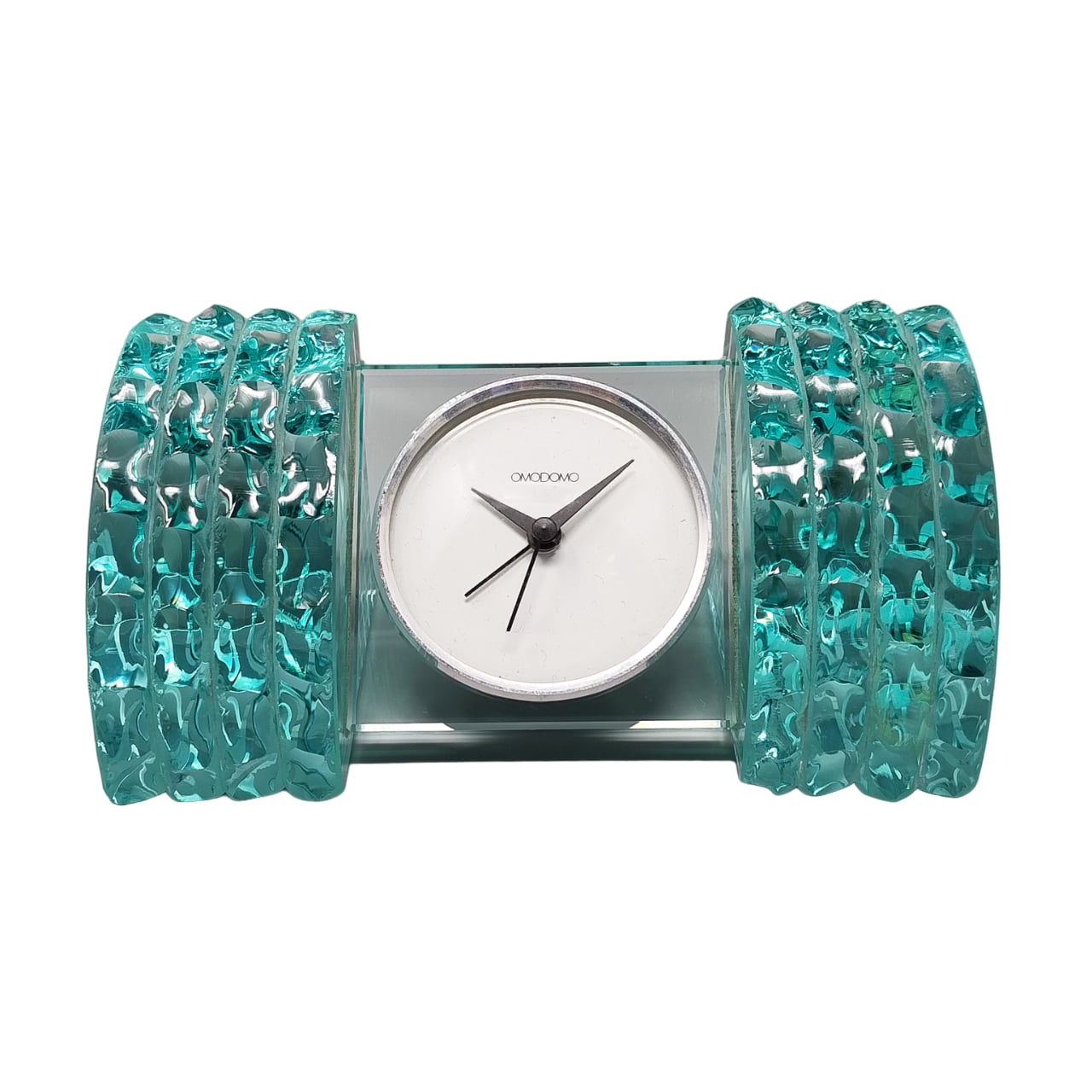 1970s Astonishing Table Clock by Omodomo in Crystal. Made in Italy
