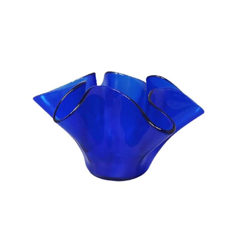 1970s Blue Vase "Fazzoletto" by Dogi in Murano Glass. Made in Italy