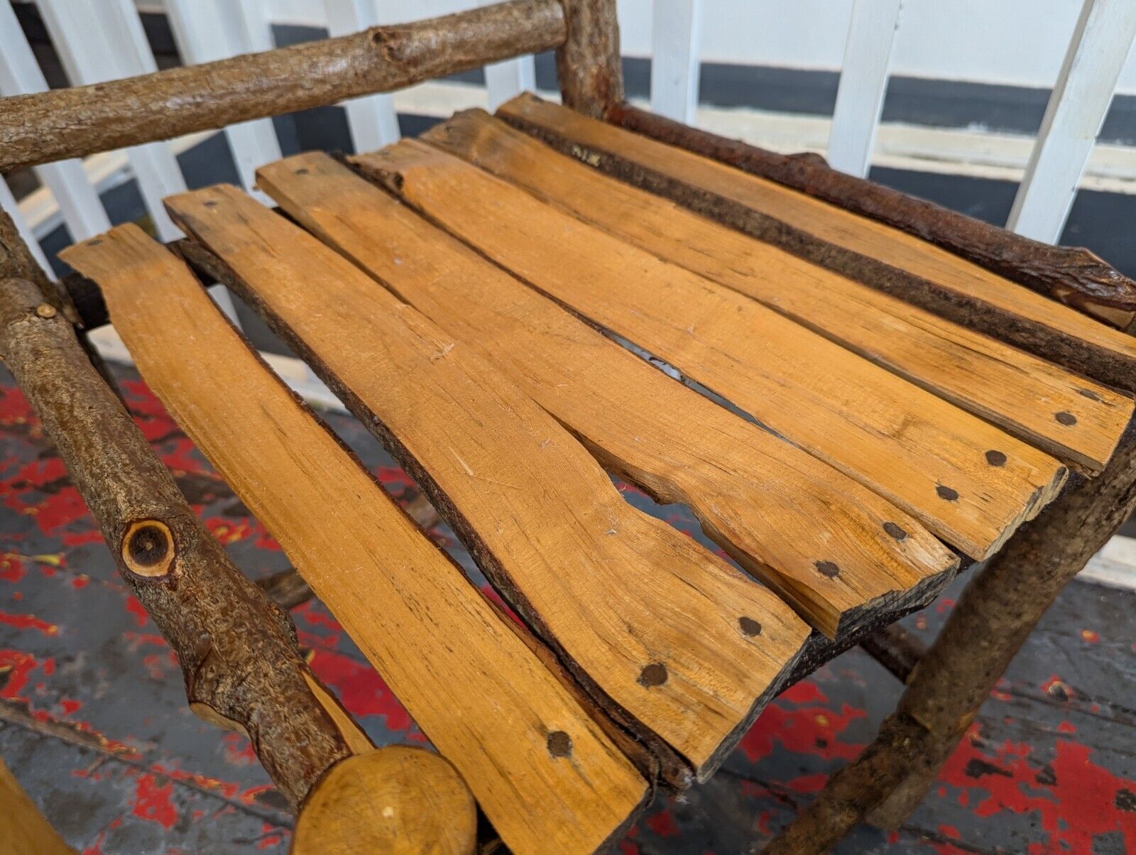 1980s Hand Crafted American Stick Chair & Table Set. Antique/Vintage/Folk Art