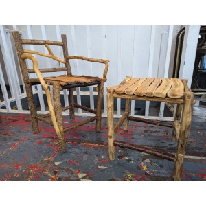 1980s Hand Crafted American Stick Chair & Table Set. Antique/Vintage/Folk Art