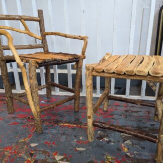 1980s Hand Crafted American Stick Chair & Table Set. Antique/Vintage/Folk Art