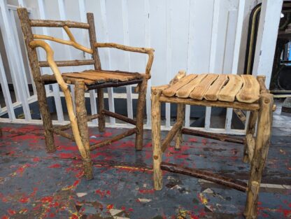 1980s Hand Crafted American Stick Chair & Table Set. Antique/Vintage/Folk Art