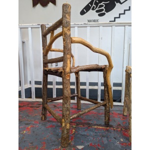 1980s Hand Crafted American Stick Chair & Table Set. Antique/Vintage/Folk Art