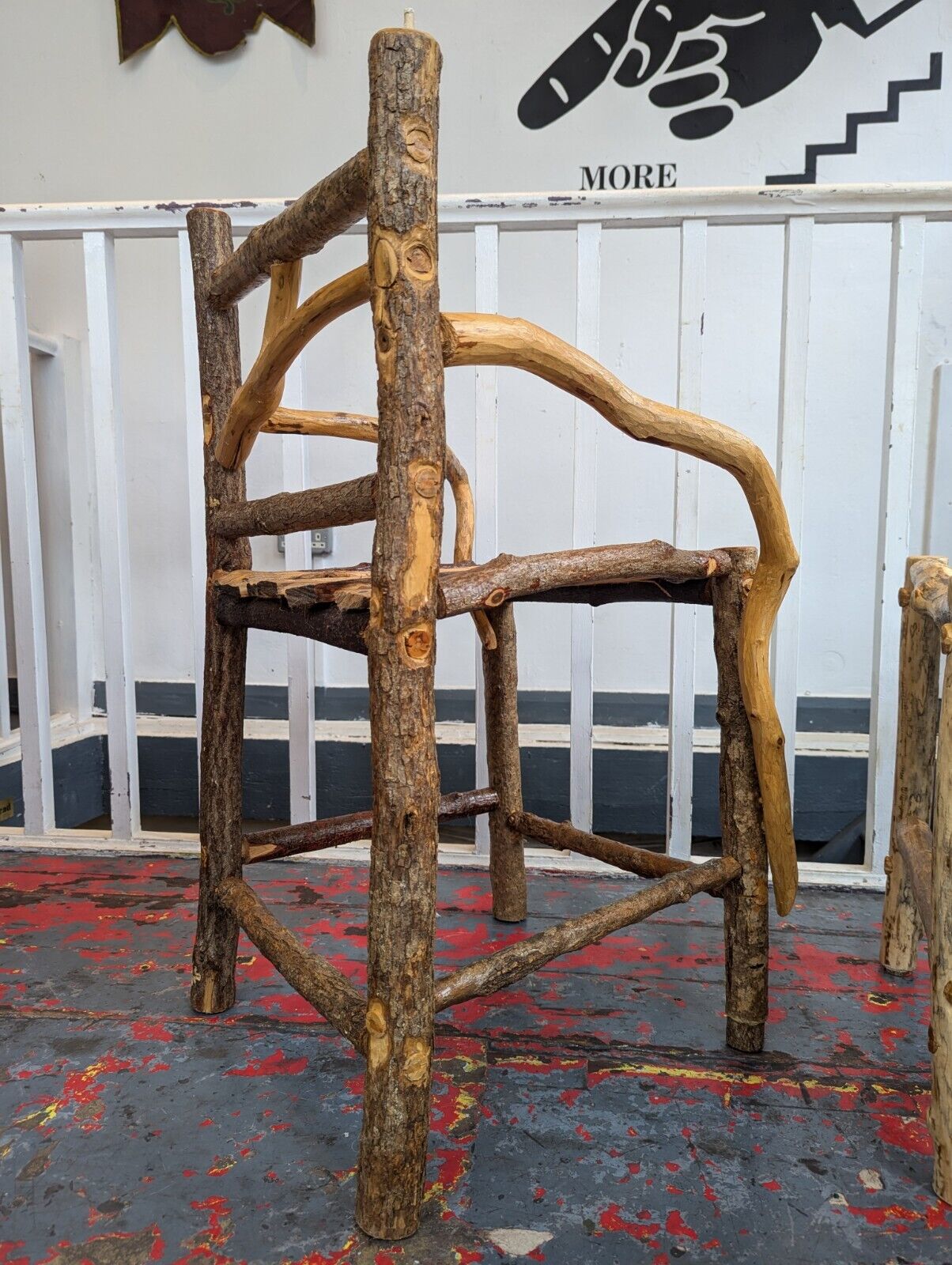 1980s Hand Crafted American Stick Chair & Table Set. Antique/Vintage/Folk Art