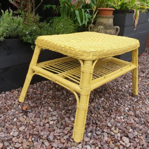 Vintage wicker and bamboo coffee table