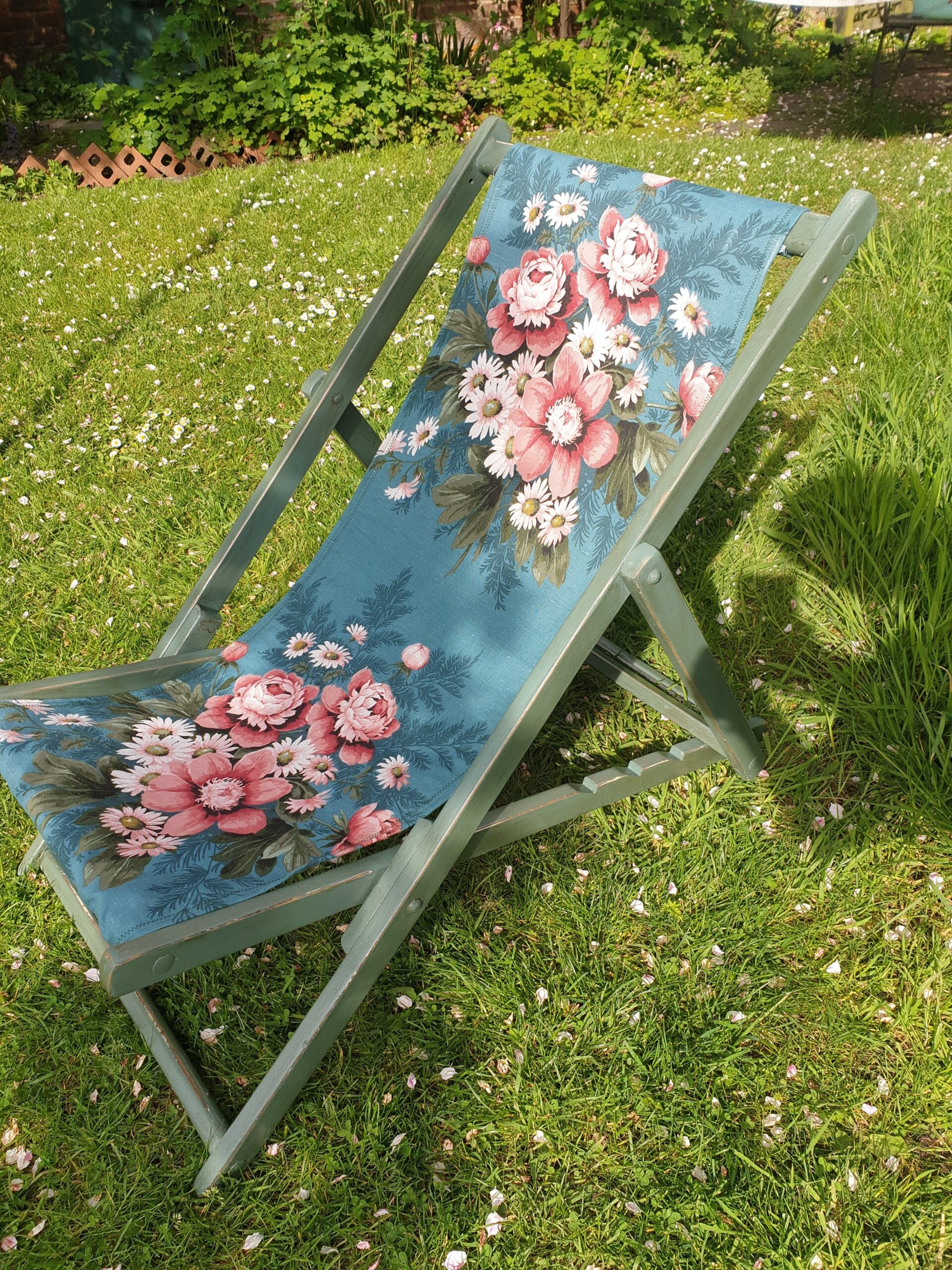 Vintage folding wooden deckchair