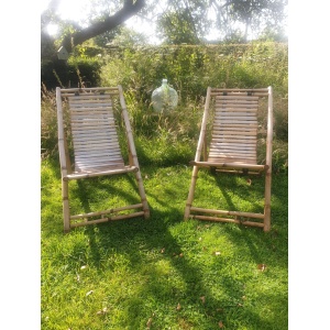 Vintage folding bamboo deckchairs