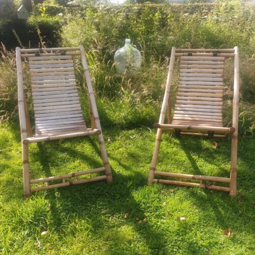 Vintage folding bamboo deckchairs