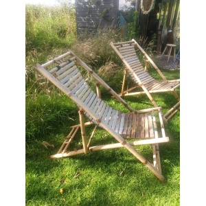 Vintage folding bamboo deckchairs
