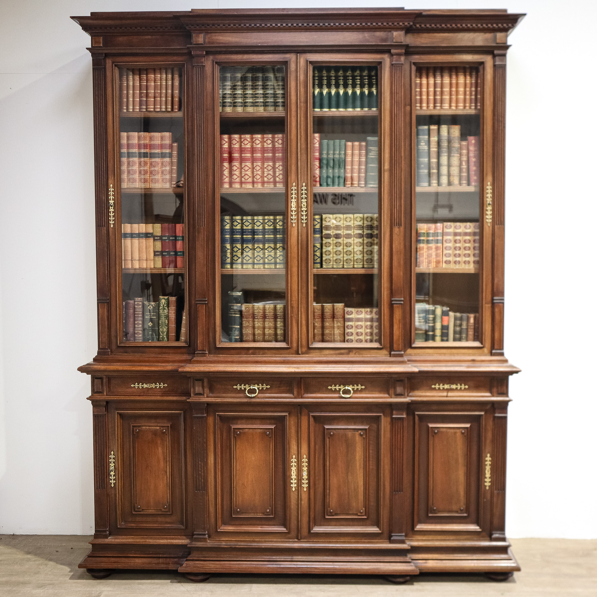 Walnut Breakfront Library Bookcase