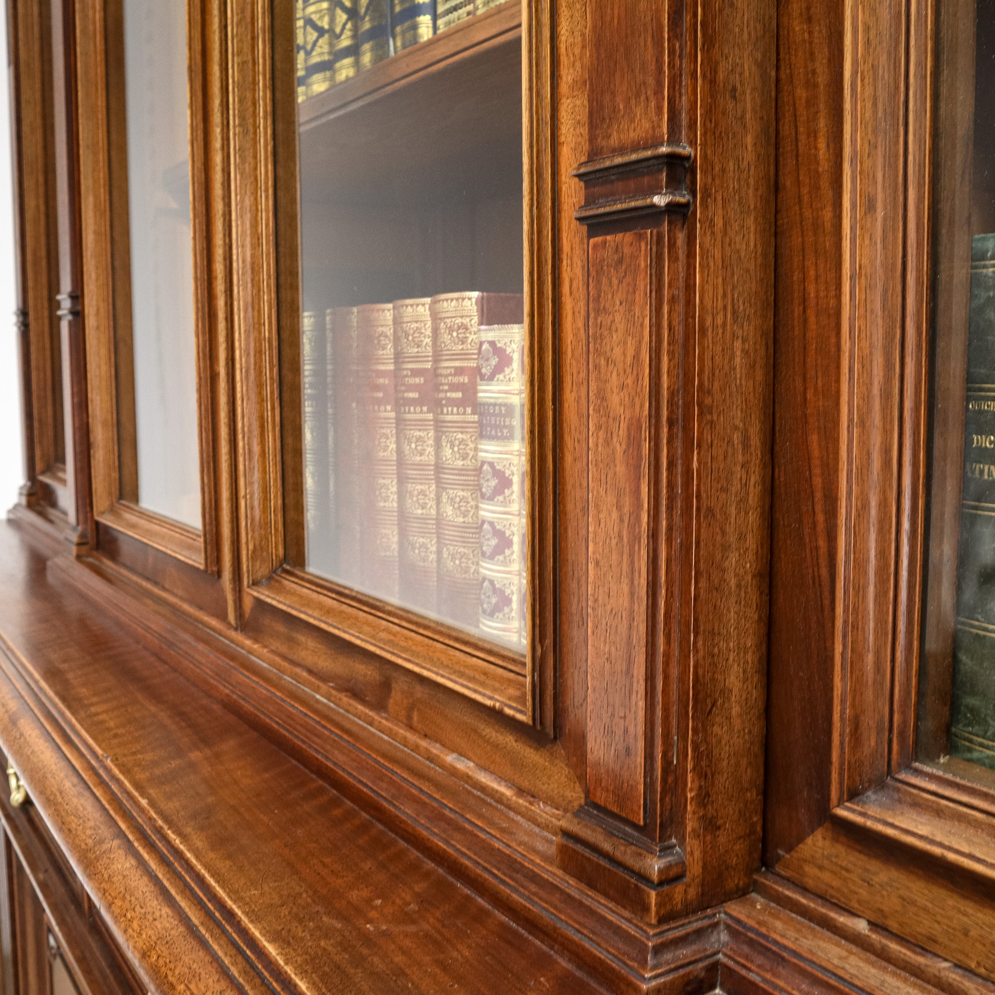 Walnut Breakfront Library Bookcase