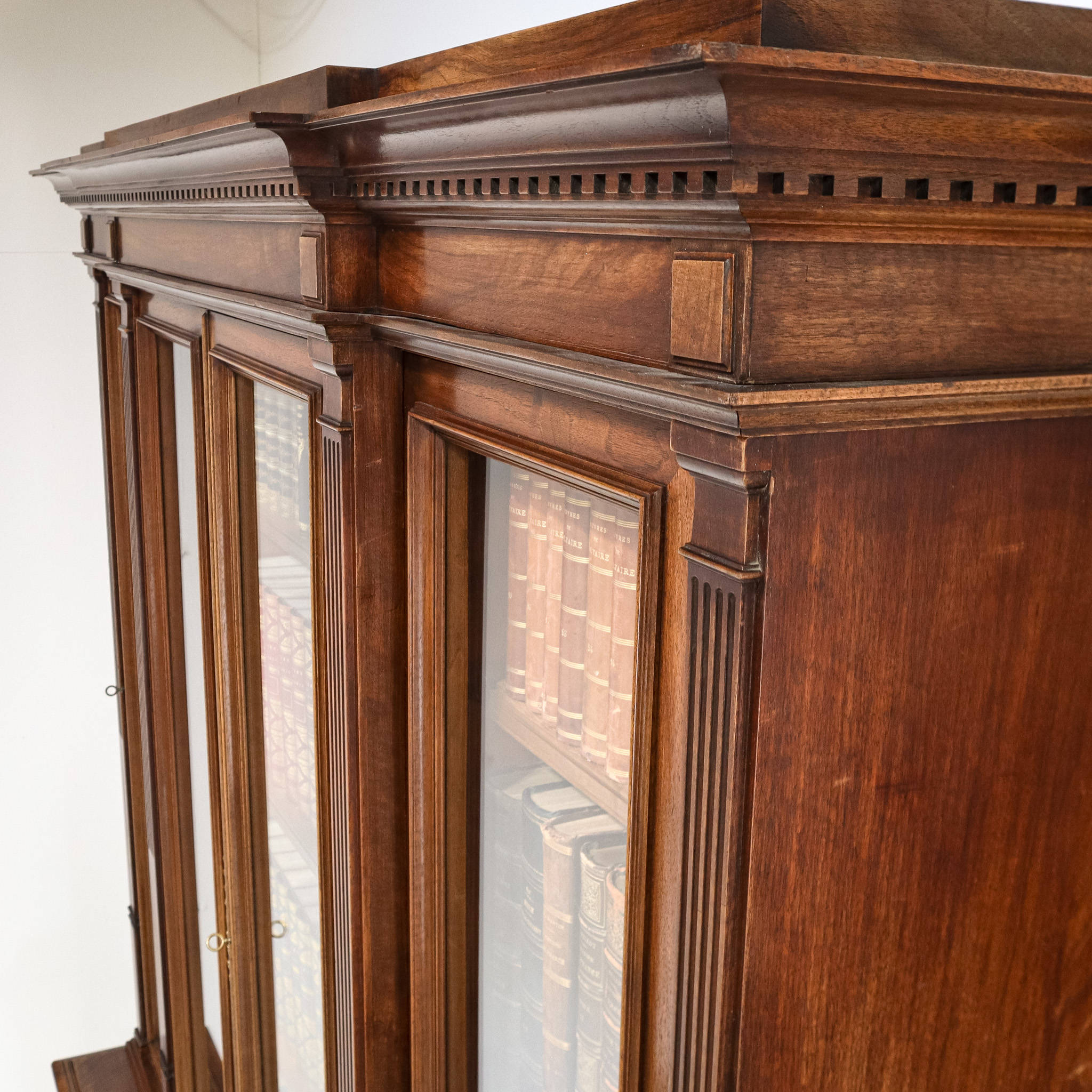 Walnut Breakfront Library Bookcase