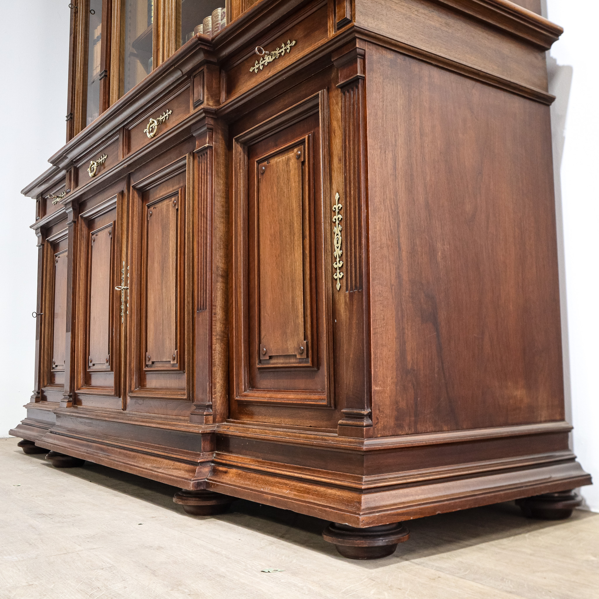 Walnut Breakfront Library Bookcase
