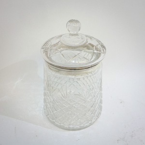 Silver & Hobnailed Glass Biscuit Barrel