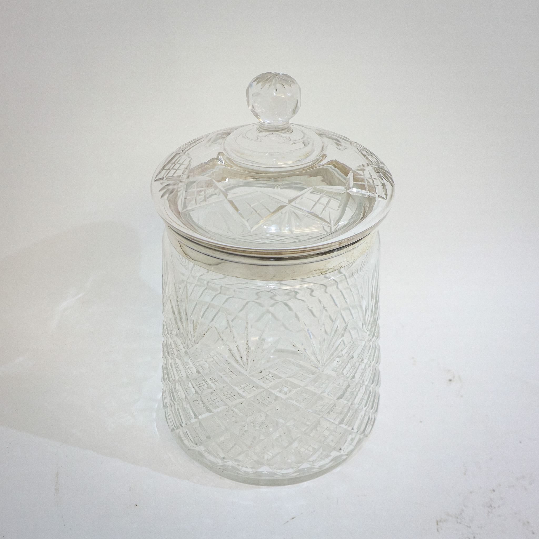Silver & Hobnailed Glass Biscuit Barrel
