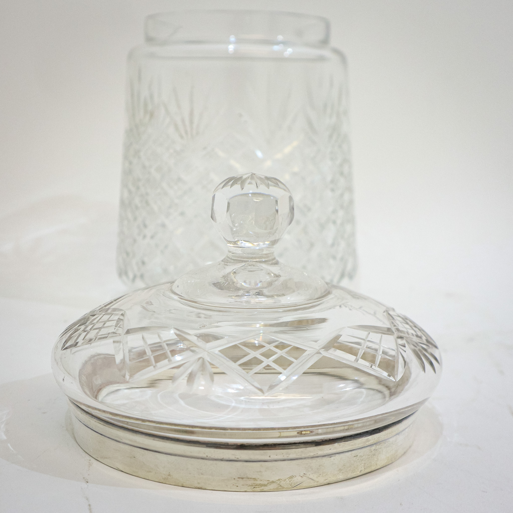Silver & Hobnailed Glass Biscuit Barrel