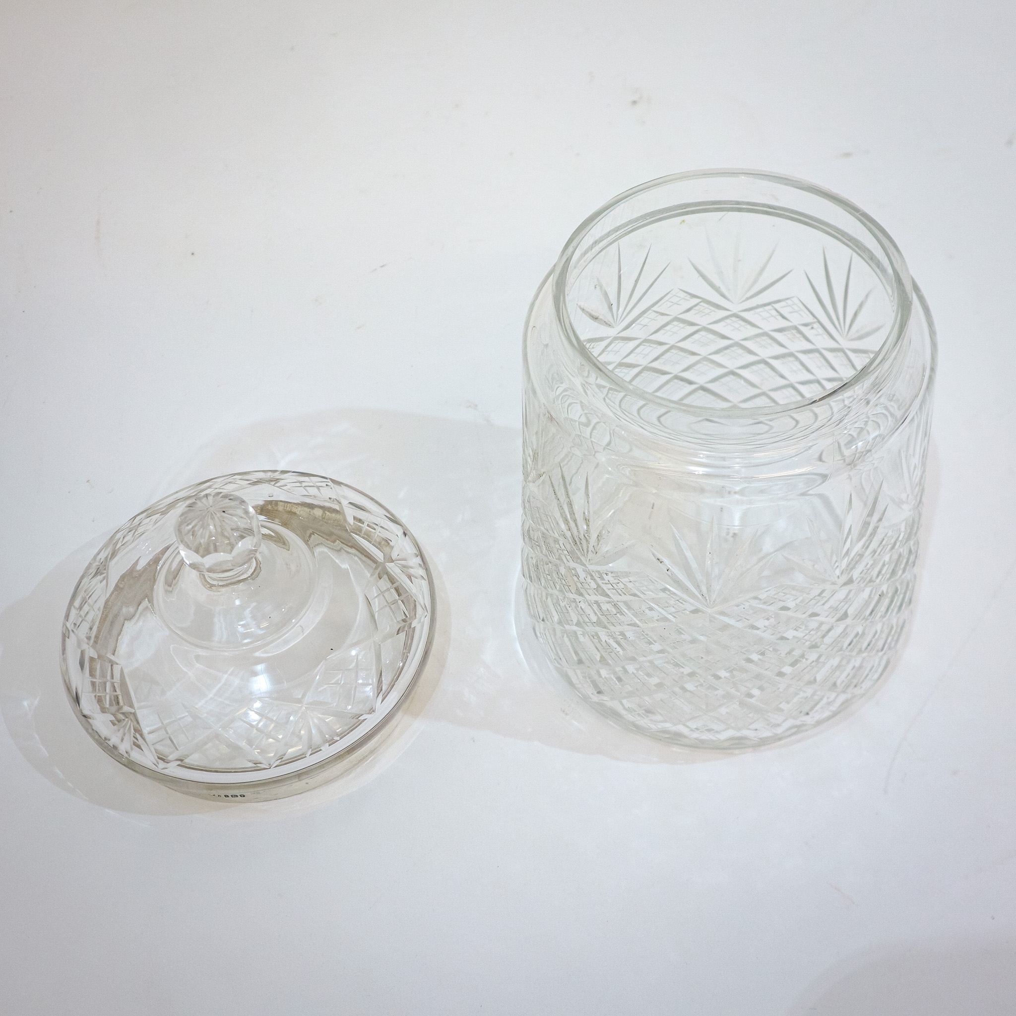 Silver & Hobnailed Glass Biscuit Barrel