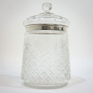 Silver & Hobnailed Glass Biscuit Barrel