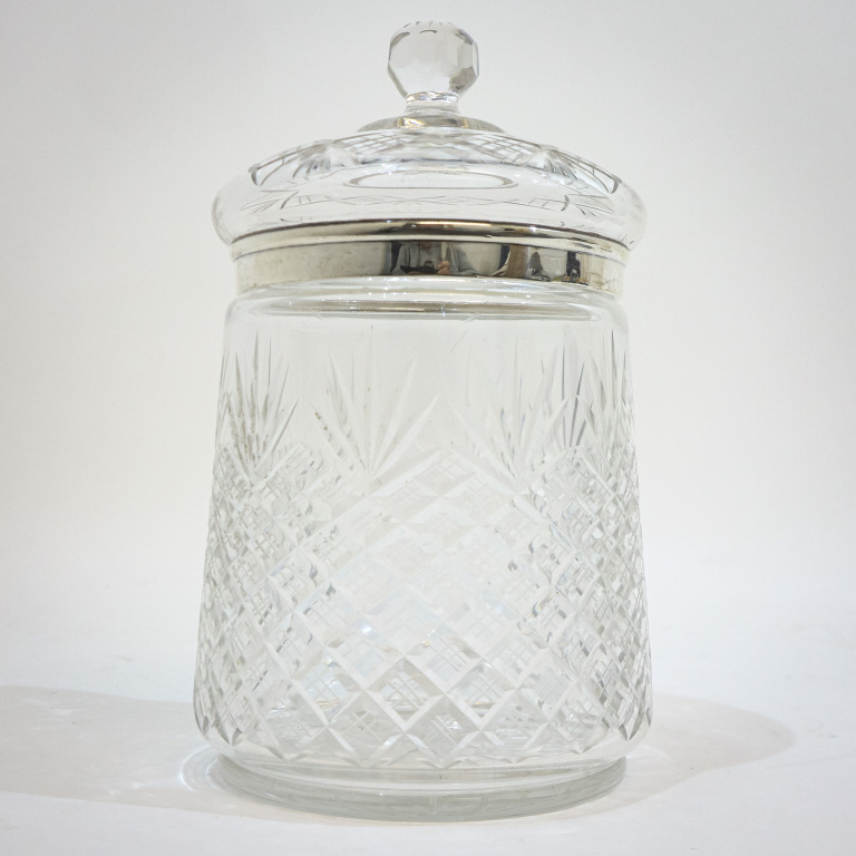Silver & Hobnailed Glass Biscuit Barrel