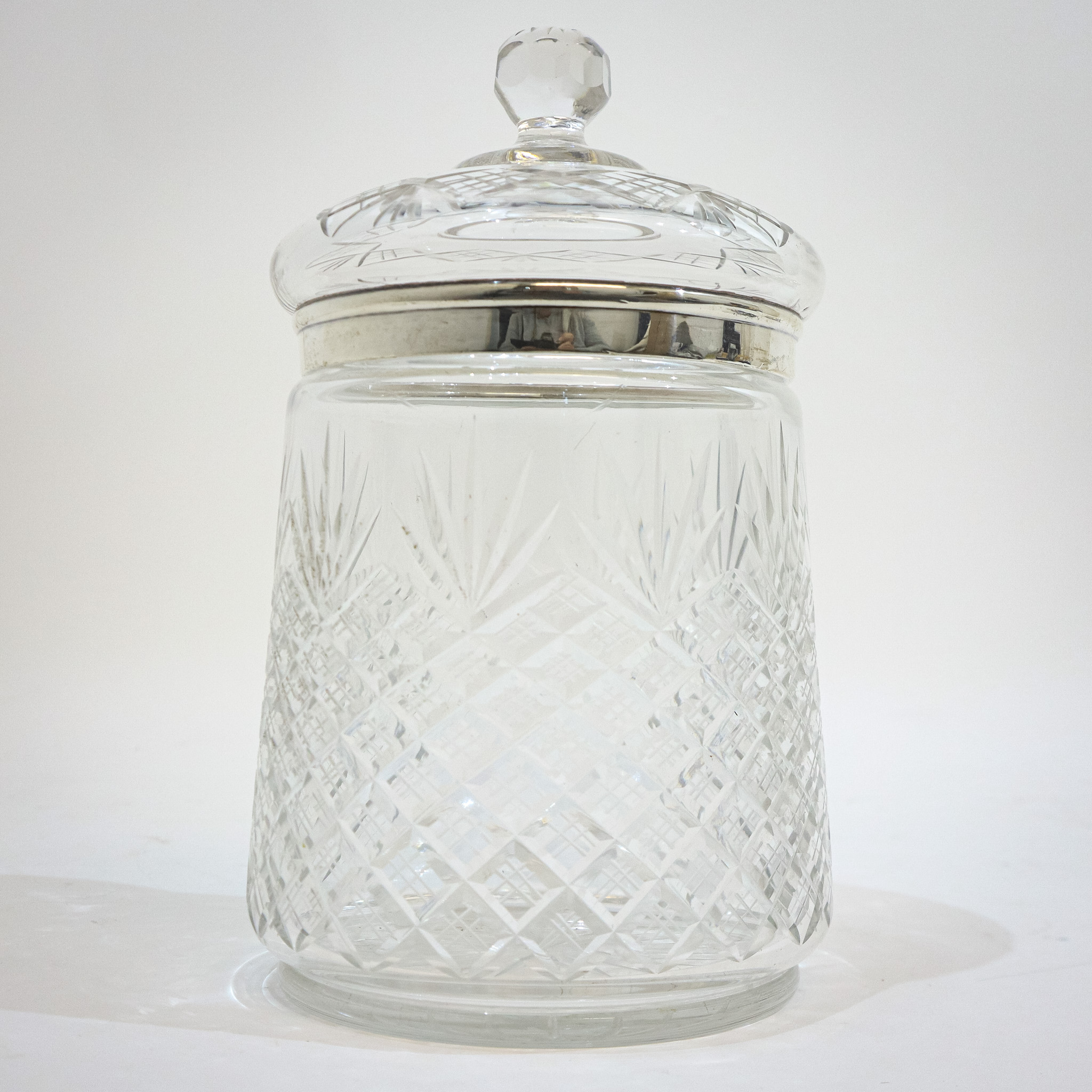 Silver & Hobnailed Glass Biscuit Barrel