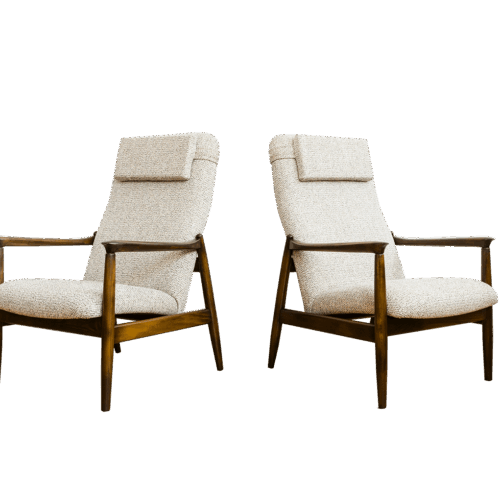 Pair Of “Gfm64”High Back Armchairs By Edmund Homa, Poland, 1960s