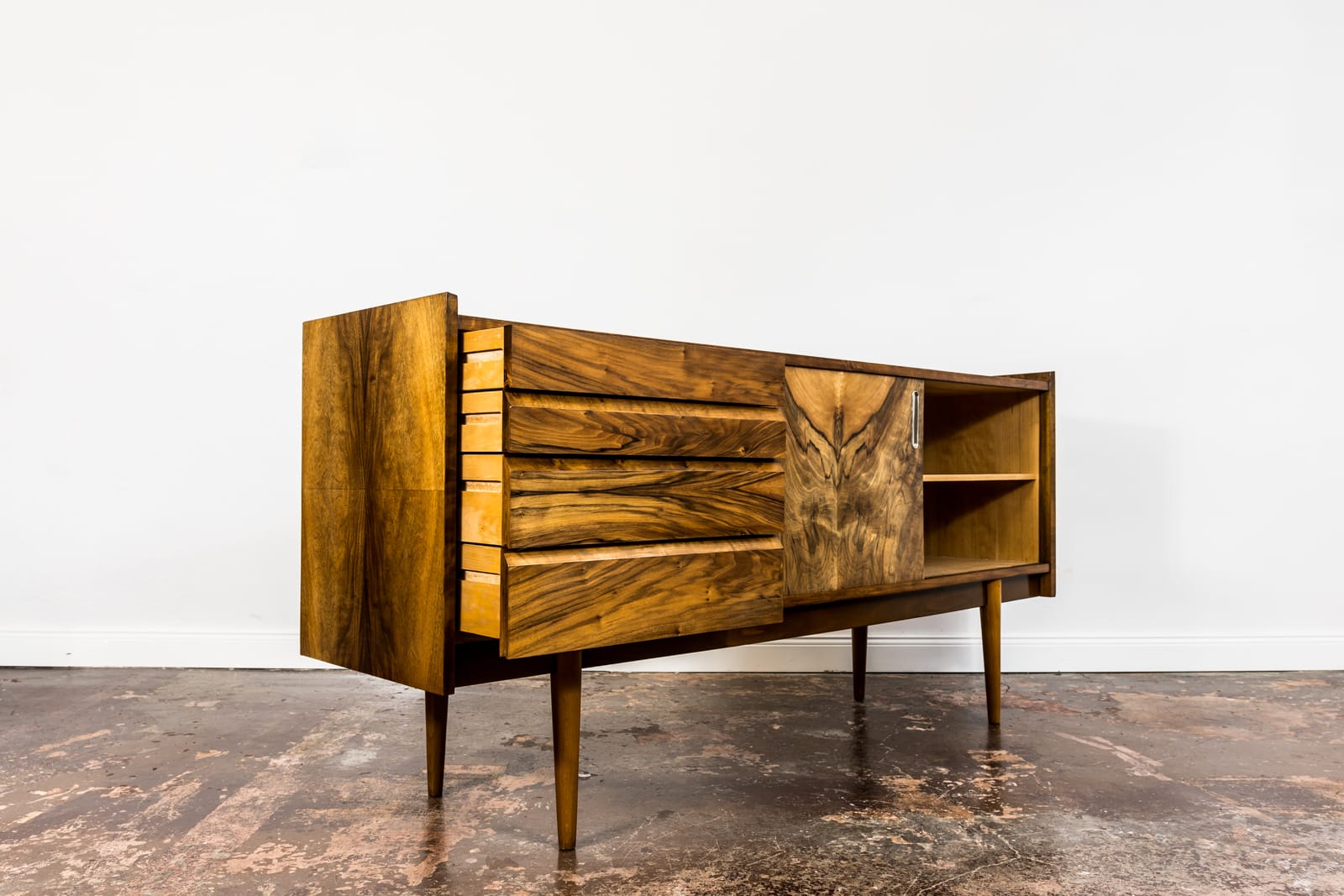 Restored Walnut Sideboard From Bytomskie Furniture Factory, 1960s