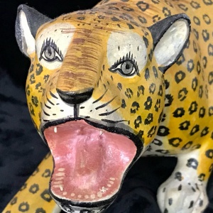 Fabulous Vintage Indian Painted Wooden Leopard