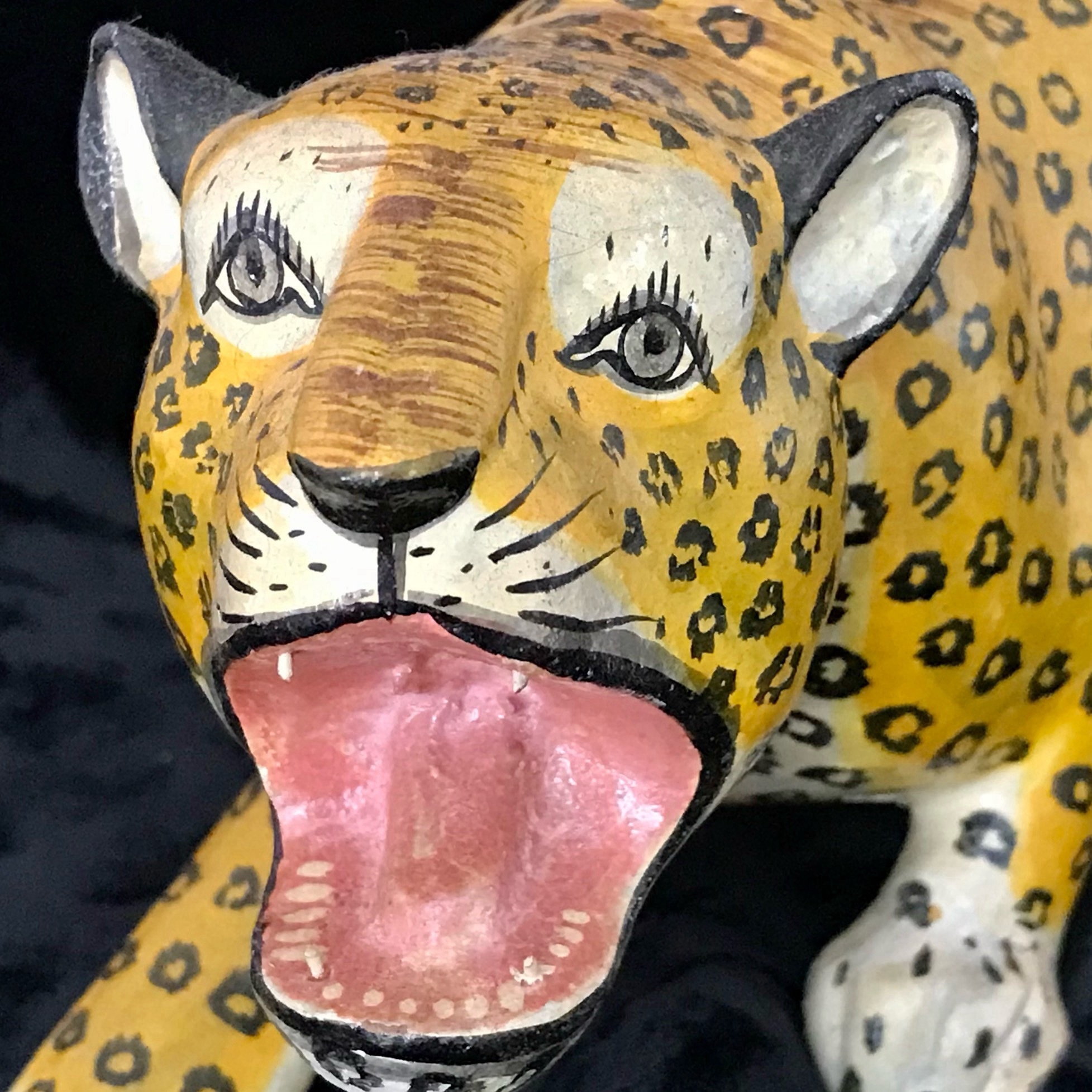 Fabulous Vintage Indian Painted Wooden Leopard