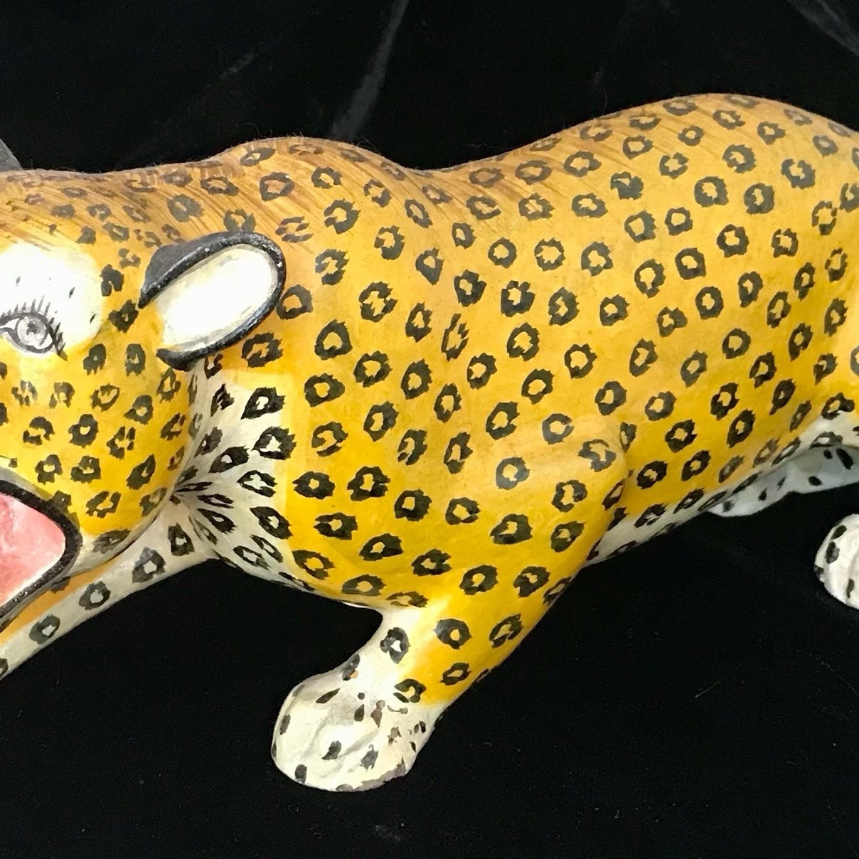 Fabulous Vintage Indian Painted Wooden Leopard
