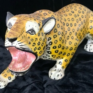 Fabulous Vintage Indian Painted Wooden Leopard