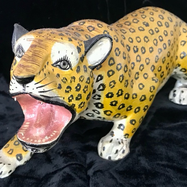 Fabulous Vintage Indian Painted Wooden Leopard