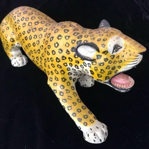 Fabulous Vintage Indian Painted Wooden Leopard