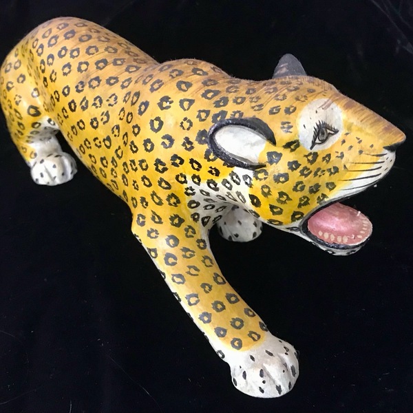 Fabulous Vintage Indian Painted Wooden Leopard
