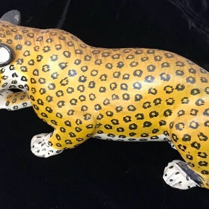 Fabulous Vintage Indian Painted Wooden Leopard